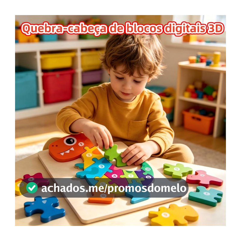 Quebra-Cabeça de Dino 3D em Madeira - Brinquedo Educativo Montessori para Bebês e Crianças Pequenas