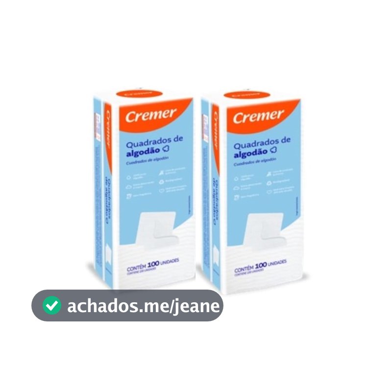 ALGODAO QUADRADO CREMER KIT 2 PACOTES 100 UNIDADES