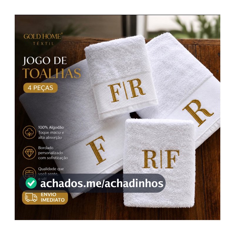 Kit Jogo de Toalha 4 peças Bordadas 1 Rosto, 2 Banho e 1 Piso Gramatura 540