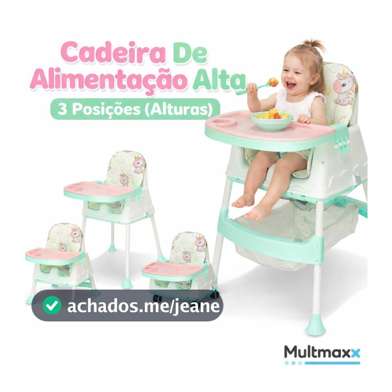 Cadeira de Alimentação Infantil 3 Alturas Cadeirinha Bebê Portátil Rosa Menina Rodinhas Multmaxx