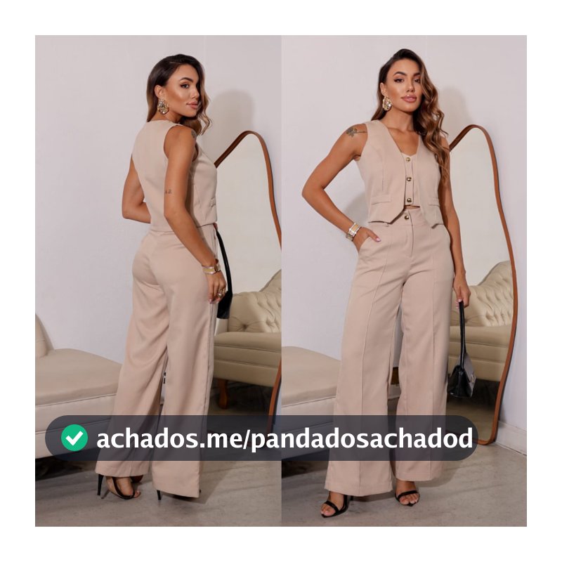 Conjunto Feminino Colete com Botões e Calça com Dois Botões Alfaiataria
