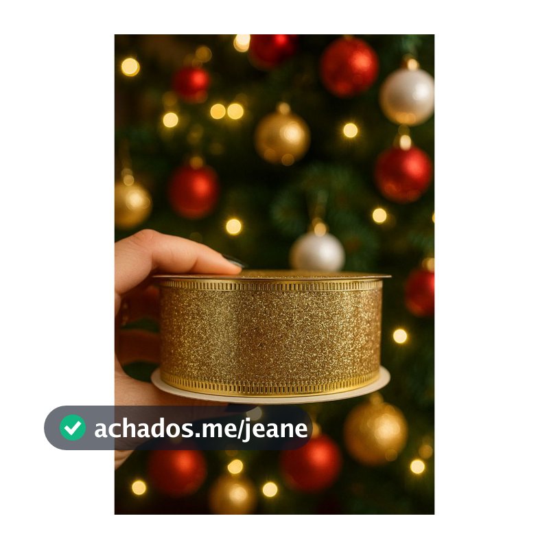 Fita Natalina Aramada para Laço de Arvore de Natal 40mm rolo 10y