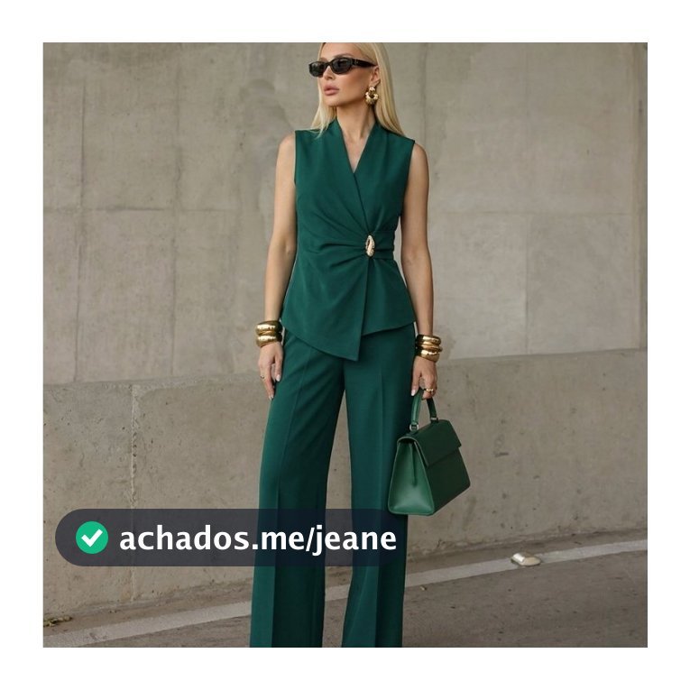 Conjunto Feminino Blusa Transpassada com Broche Remoível e Pantalona Cosima