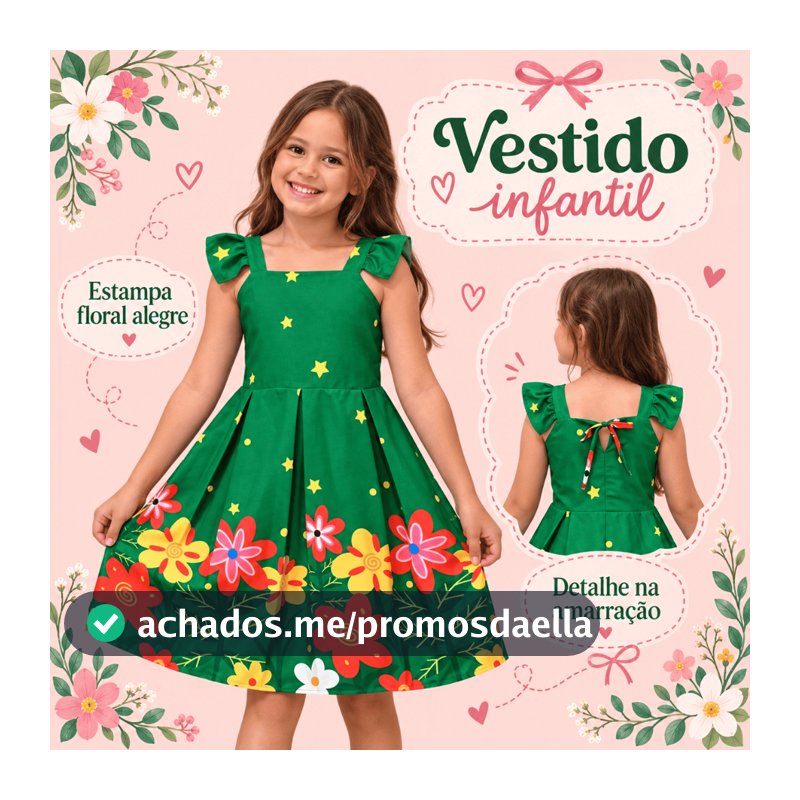 Vestido Infantil Menina Estampado Princesa Alegre Confortável para Festa e Passeio Moda Infantil Verão Casual Elegante