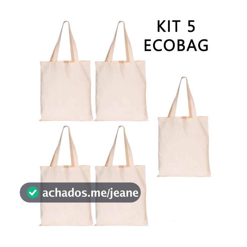 Kit com 5 ECOBAG 32x38cm GRANDE bolsa ecológica sacola Lisa  - 100% algodão cru