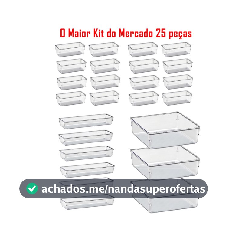 Kit 25 Organizador Multiuso Modular Gavetas Geladeira Acrilico Cristal