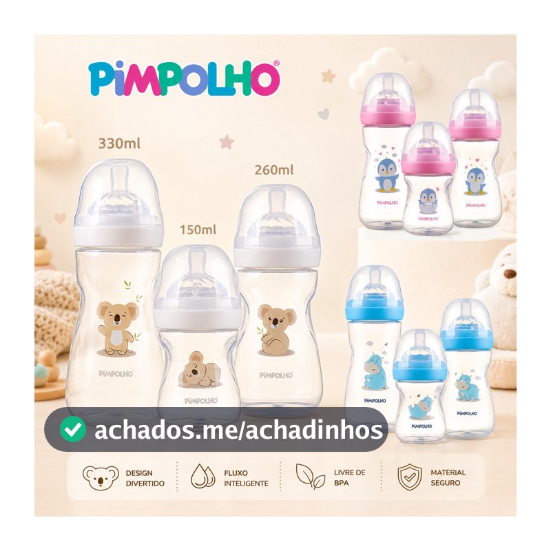 kit Mamadeira Infantil Pimpolho Anticólica livre BPA – Silicone Macio - 150ml/260ml/330ml