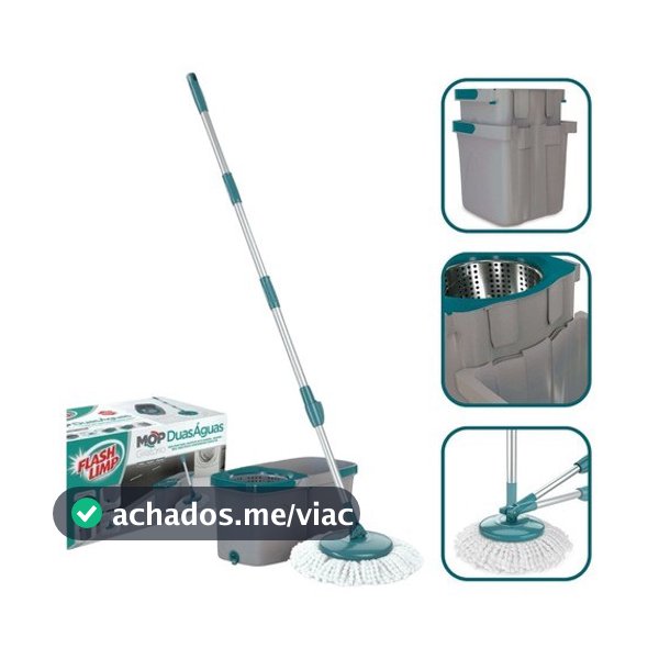 Mop Esfregão Duo Giratório Desmontável Duas Águas Fit Cesto Inox Original Flash Limp MOP7504
