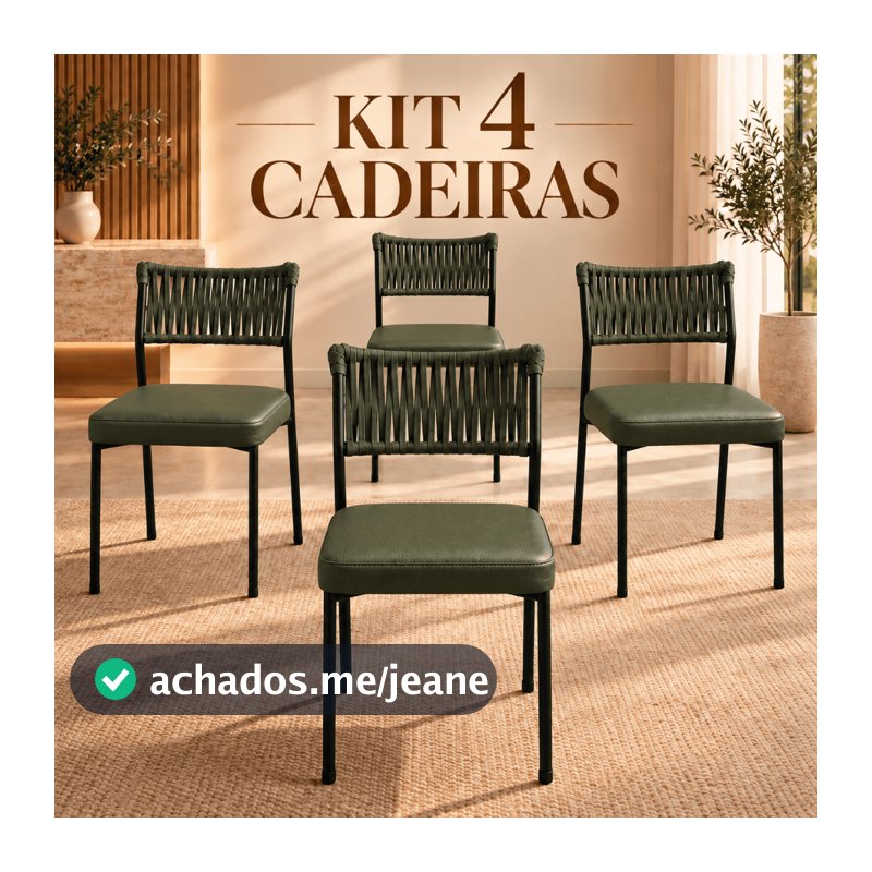 Kit 4 Cadeiras Sala de Jantar Atena Estofada com Encosto em Tricô Náutico Estrutura Aço