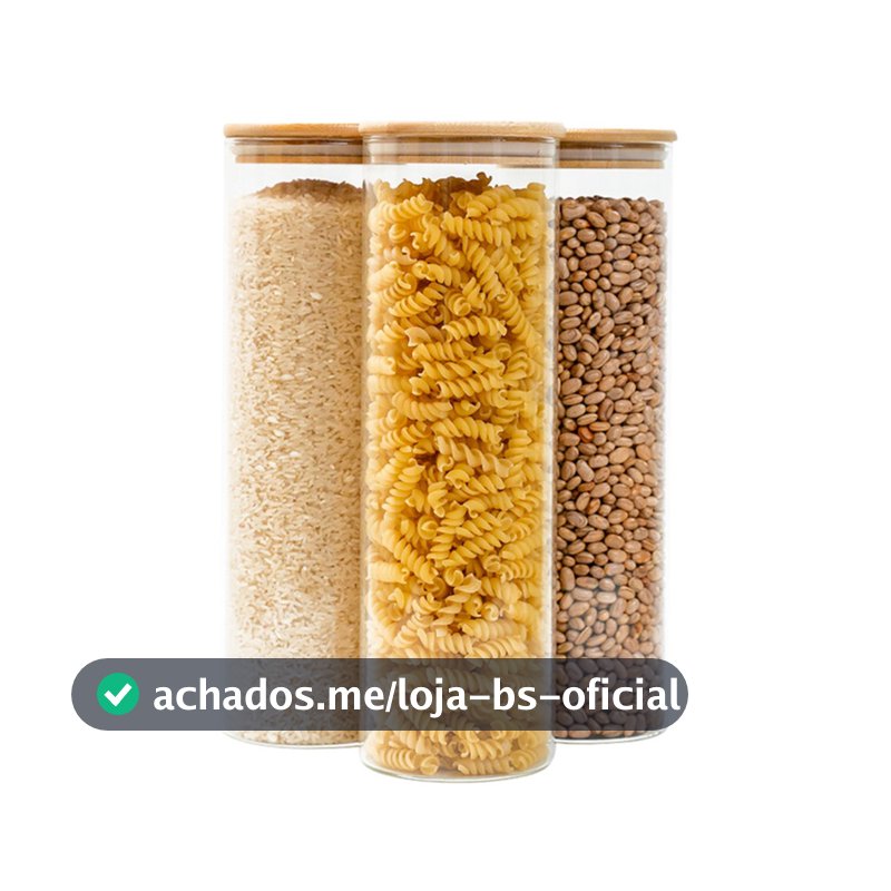Kit 3 potes de vidro 2L tampa de bambu herméticos - Tud