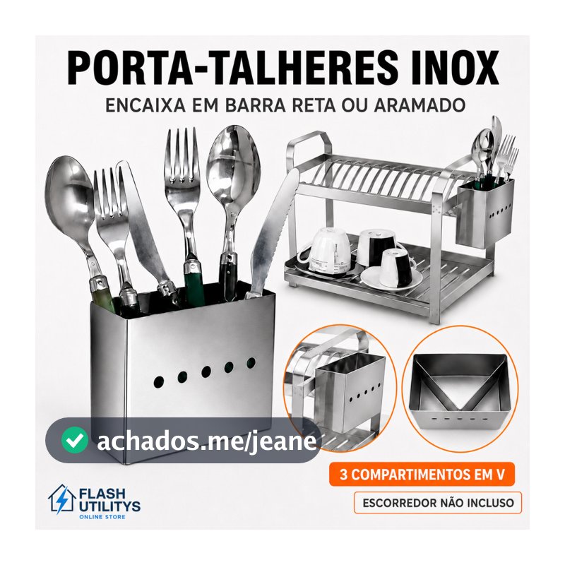 Porta-Talheres Inox para Escorredor Encaixável Kit 1 ou 2 Unidades