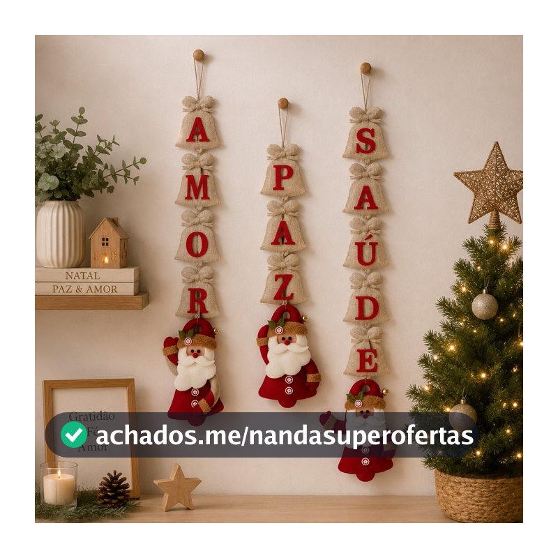 Enfeite de Natal Desejos Papai Noel Palavras Juta