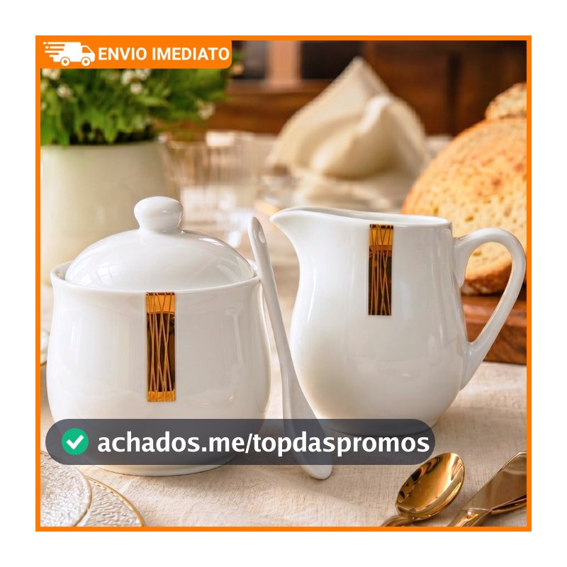 Conjunto 2 Peças Açucareiro E Leiteira Porcelana 300mL Café da Manhã Elegante Luxo Hauskraft