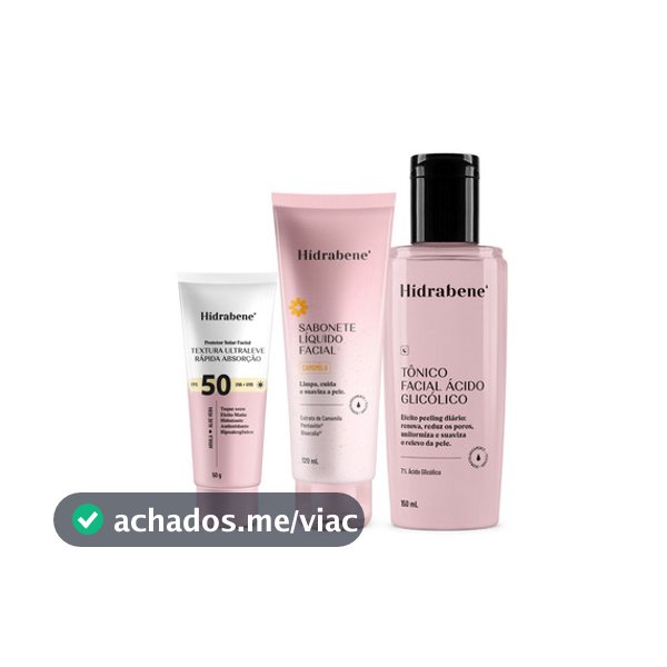 Kit Peeling Glow Up Hidrabene Tônico Ácido Glicólico 7% + Sabonete Facial + Protetor Solar FPS 50