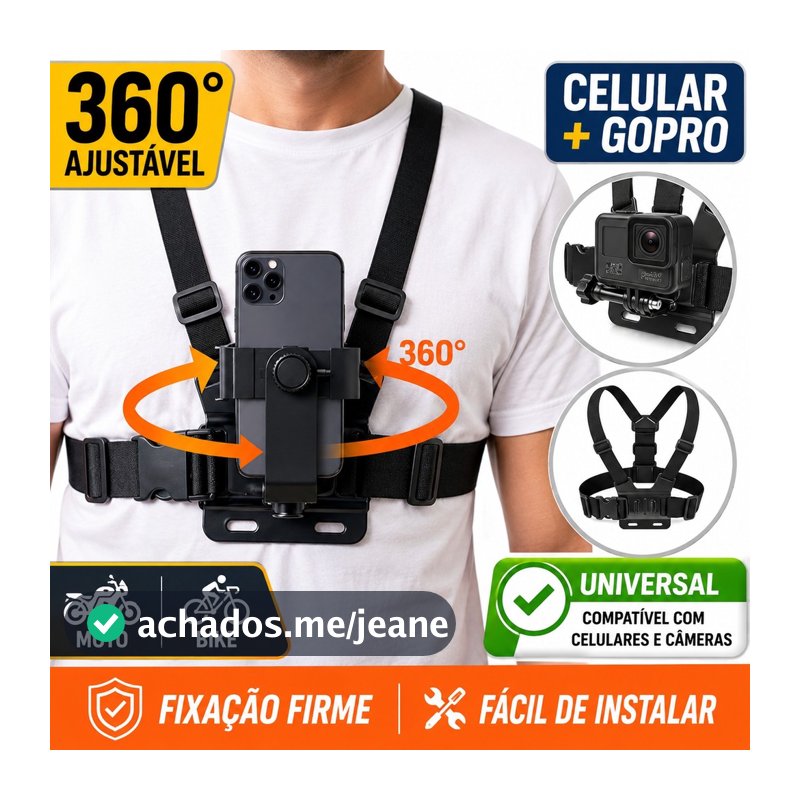 Suporte Peitoral Ajustável Para Celular GoPro Moto Bicicleta Motoboy Câmera de Ação Universal POV suporte em forma de L