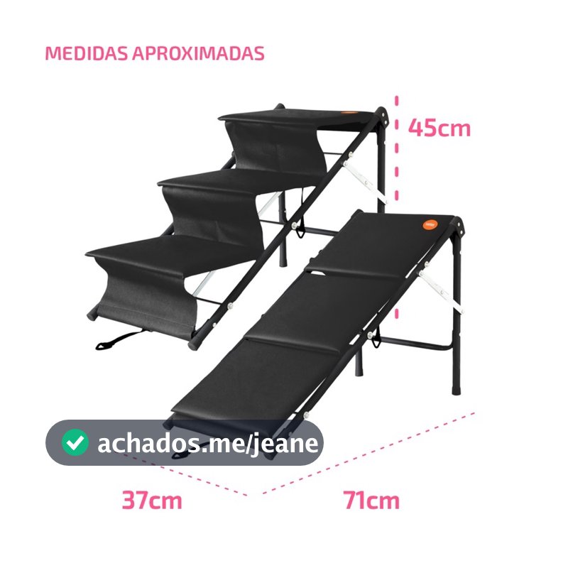 Escada Escadinha Rampa Para Pet Cachorro 2 em 1 Dobrável Suporte Até 15 Kg