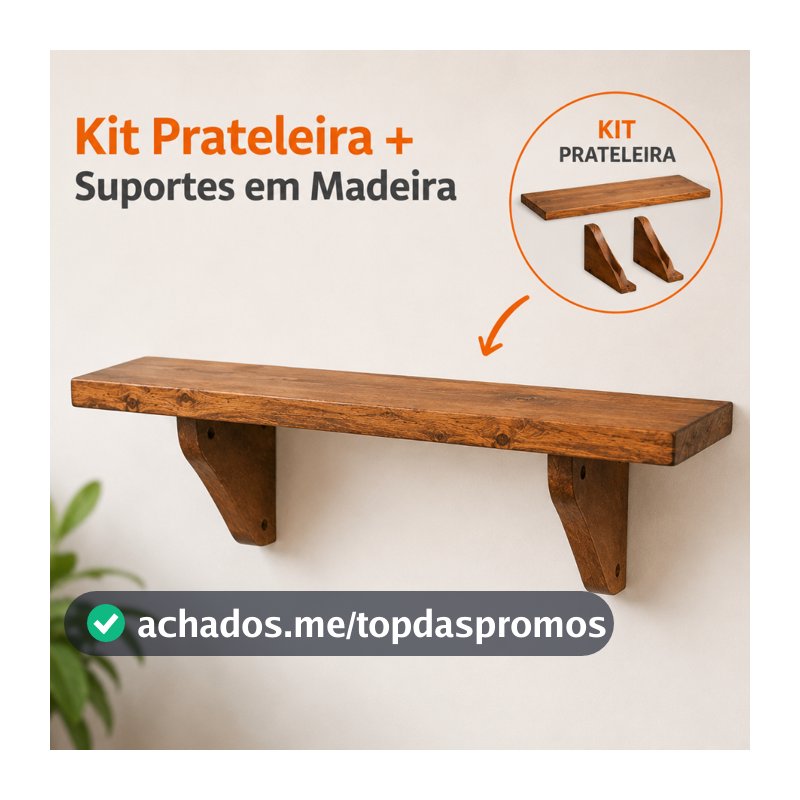Prateleira de Madeira Rústica com Suporte Decorativo 50 cm Ideal para Sala, Quarto, Cozinha e Banheiro e decoraçoes