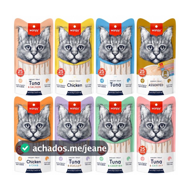 Wanpy Truly Creamy Petisco Cremoso Para Gatos Diversos Sabores Com 25 e 50 unidades