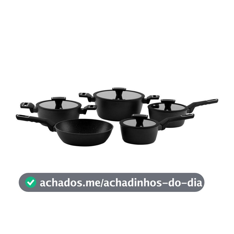 Jogo de Panelas Brinox Revestimento Cerâmico Preto 5 Peças Carbon Ceramic Life