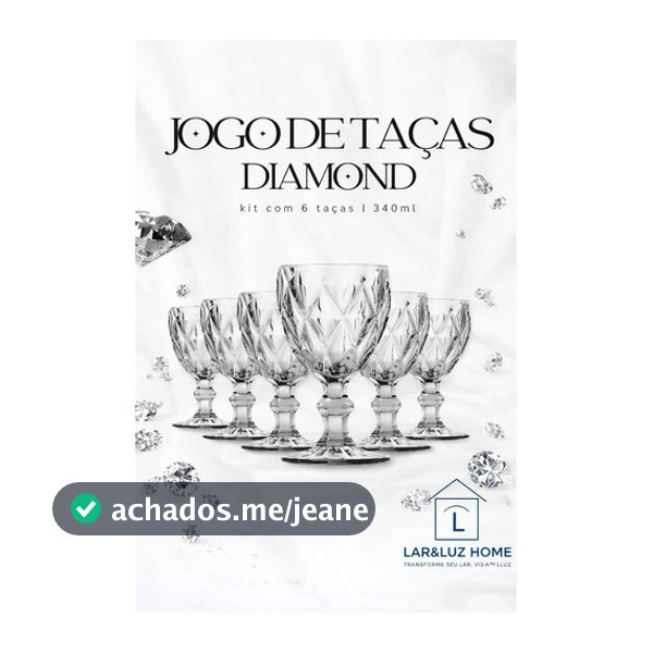 Jogo Kit 6 Taças Vidro 340ml Diamond Luxo Moderno Agua  Transparente