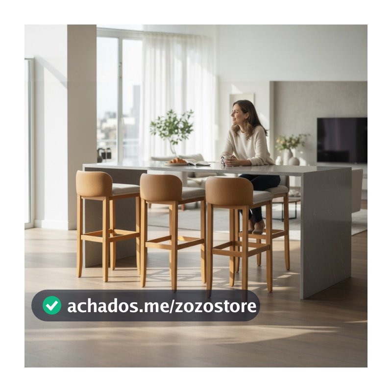 Kit 3 Banquetas Onix Eucalipto Maciço Design em Linho Corino