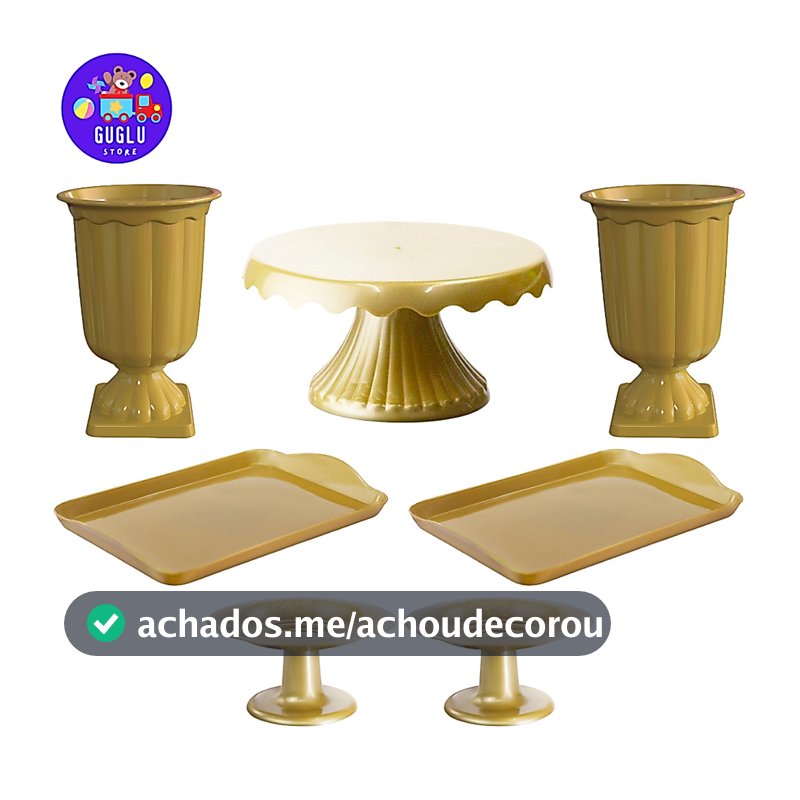Kit Mesa de Festa Cake - 1 Boleira Cake Renda 19cm , 2 Vasos Grego , 2 Bandejas 20x13 e 2 Mini Cakes