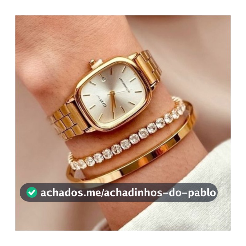 3 Peças Conjunto Relógio Feminino Bracelete Pulseira Aço Inoxidável Dourado Resistente aÁgua relogio