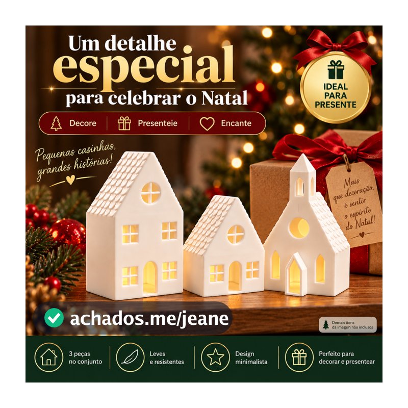 Mini Vila Natalina 3 Peças Casas Brancas Decoração de Natal Enfeite para vários ambientes.