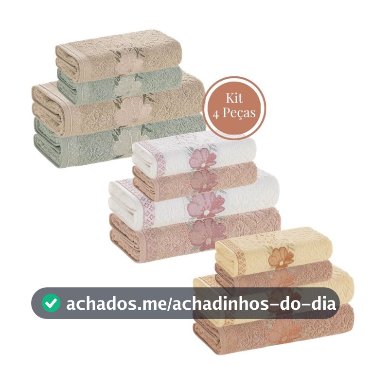 Jogo de Toalha 4 Peças Karsten 100% Algodão Felpuda Macia Excelente Absorção Banho e Rosto