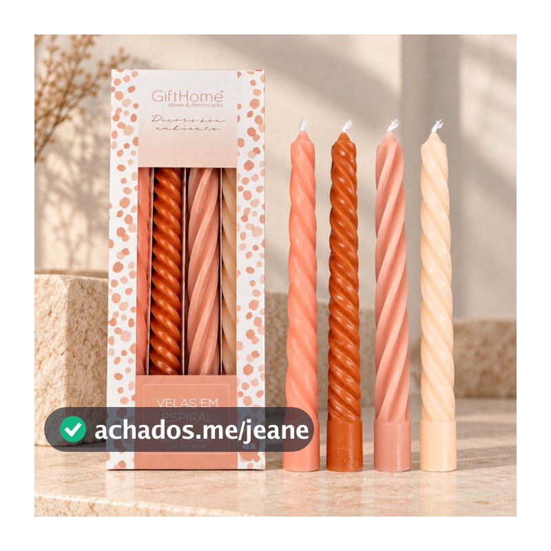 Kit 4 Velas Espiral Decorativas 25cm – Terracota | Parafina