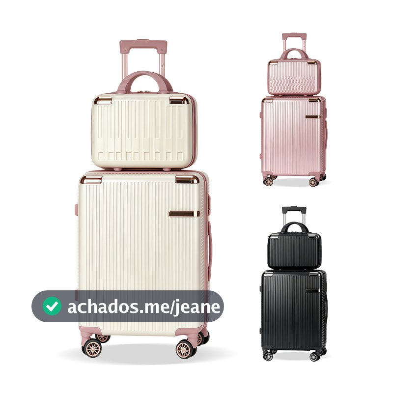 Kit Mala de Viagem 20 Polegadas com Frasqueira – 10 kg, 4 Rodas 360°, Zíper Extensível em Fibra -V7