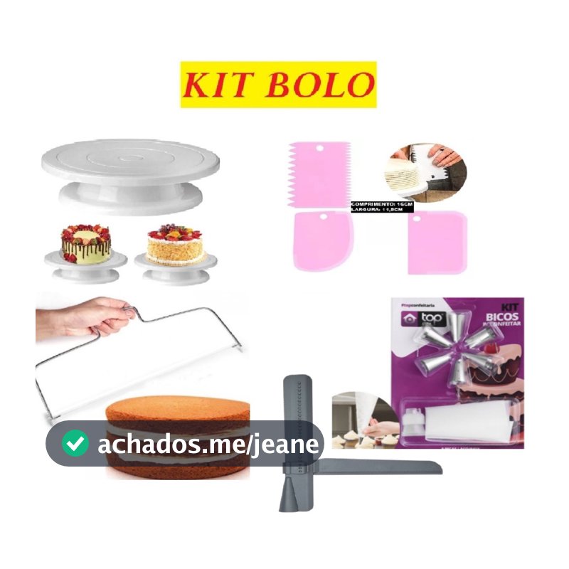 KIT Bolo Nivelador Fatiador E Conjunto Com 4 Fatiadore  Base Giratória Profissional Para Confeiteiro