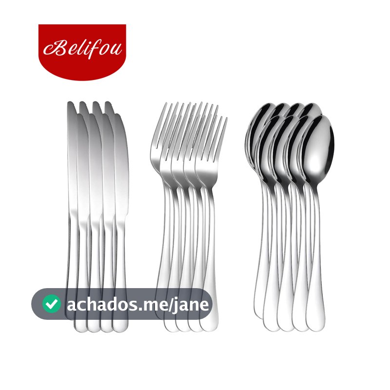 Belifou Kit 24 Jogo De Talheres Para Bife Aço Inoxidável Prata