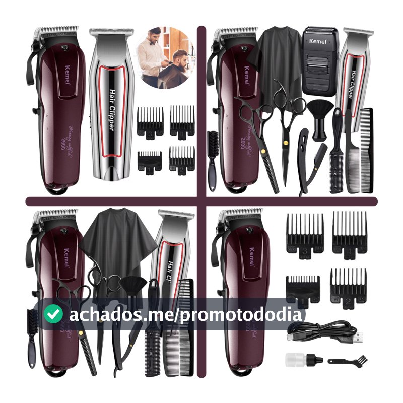 Maquina Cortar Cabelo Kemei com ou sem Tesouras Barbeiro e Acessórios