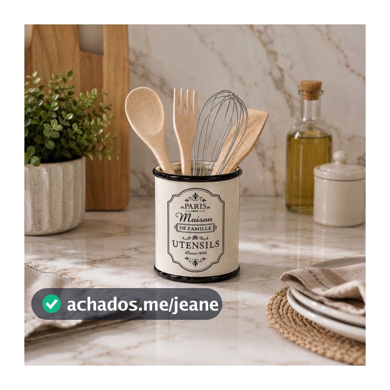 Kit 4 Utensílios de Bambu + Suporte Cerâmica Paris 26899 - Vencedor