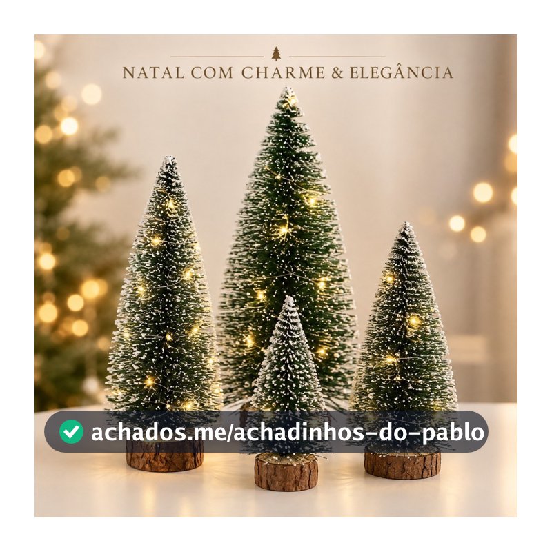 Árvore de Natal Mini Nevada 15cm com Base de Madeira Decoração Natalina Mesa Casa Escritório