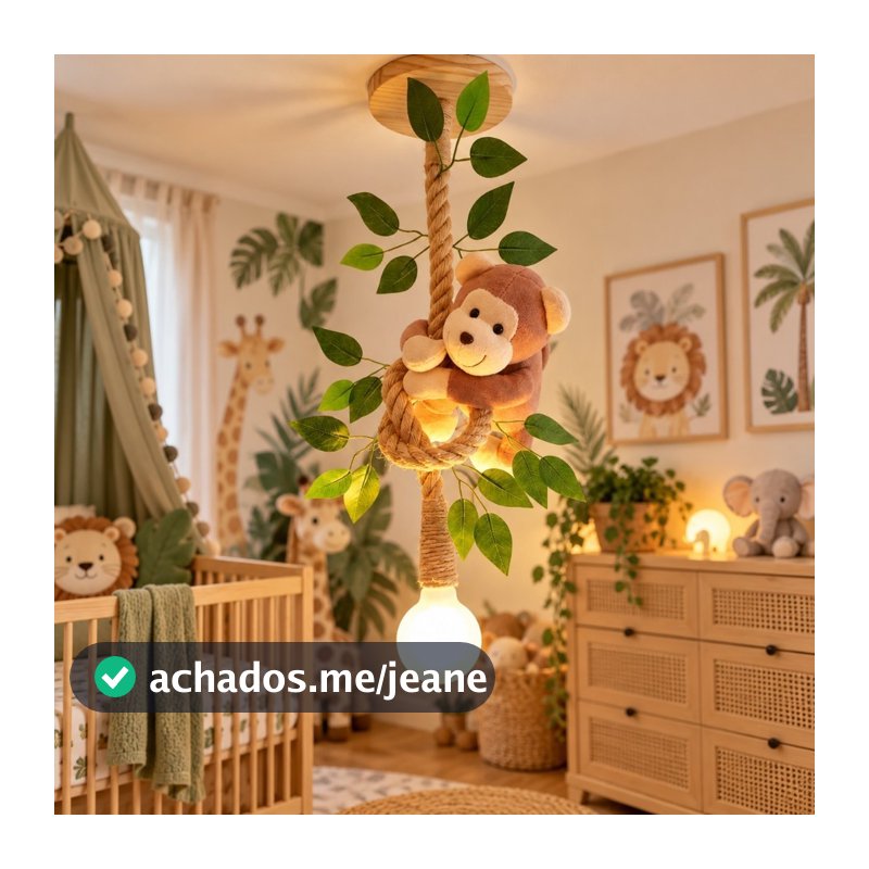 Peça decorativa iluminada quarto bebê decoração safari leão girafa e macaco