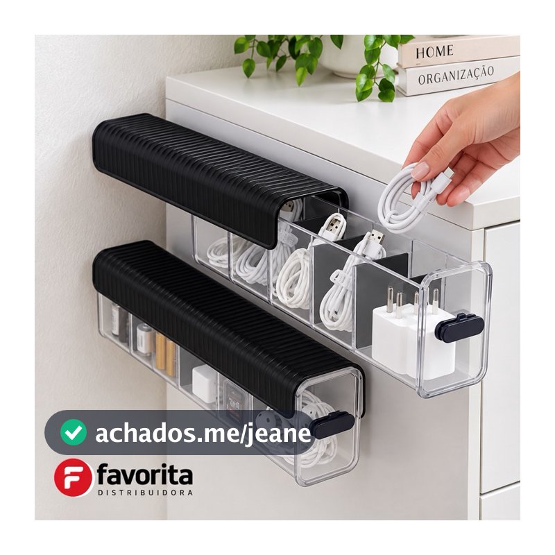Organizador Multiuso Tipo Gaveta 6 divisórias Meias Joias Cabos Transparente Tampa Preta TOY 25953