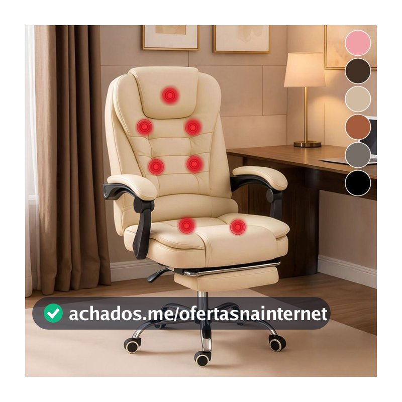 Cadeira De  Massagem Presidente Diretor Escritorio Base Giratória 7 Pontos de Massagem Em Couro Luxo