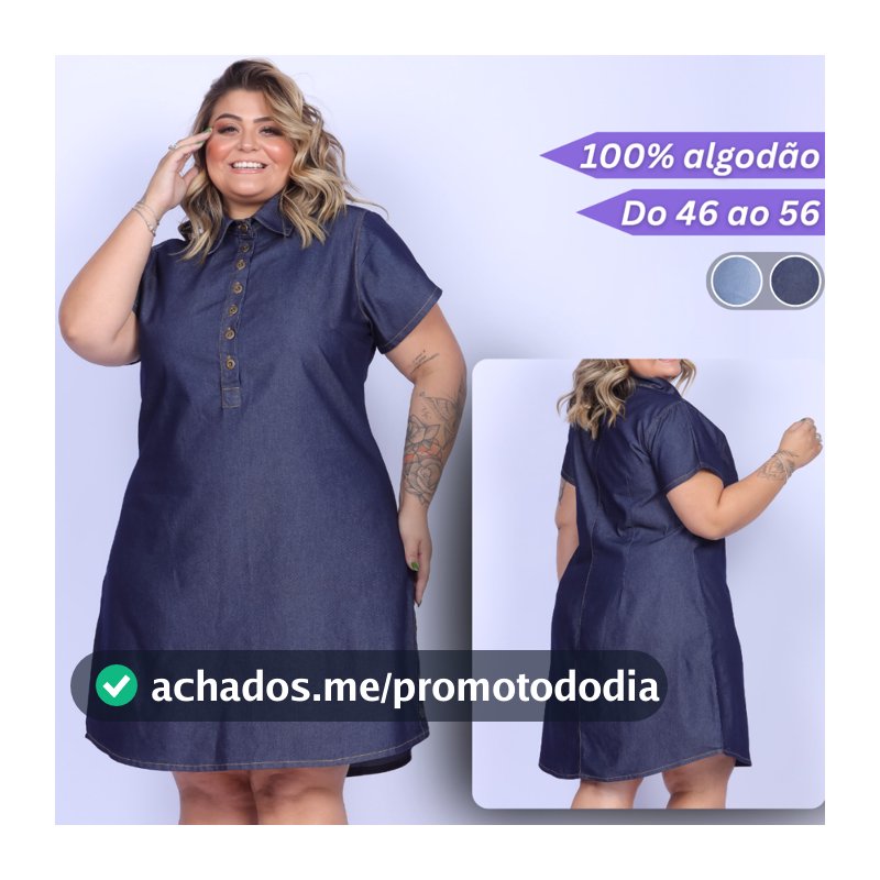 Vestido Chemise Plus Size Jeans Moda Feminina Camisetão Social Casual Premium
