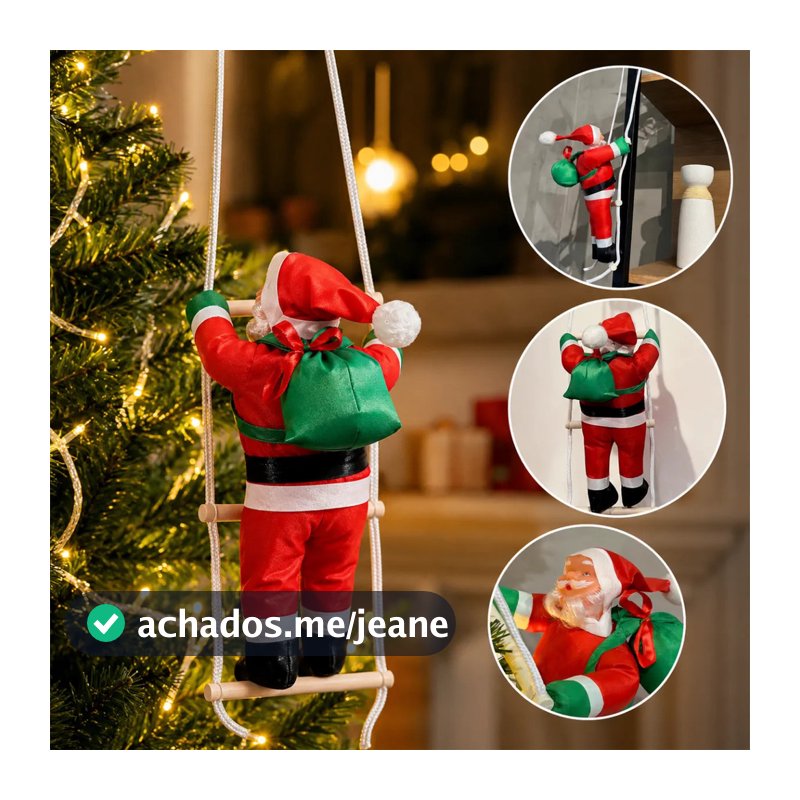 Papai Noel Boneco Subindo Escada Decoração Varanda Natal 55cm
