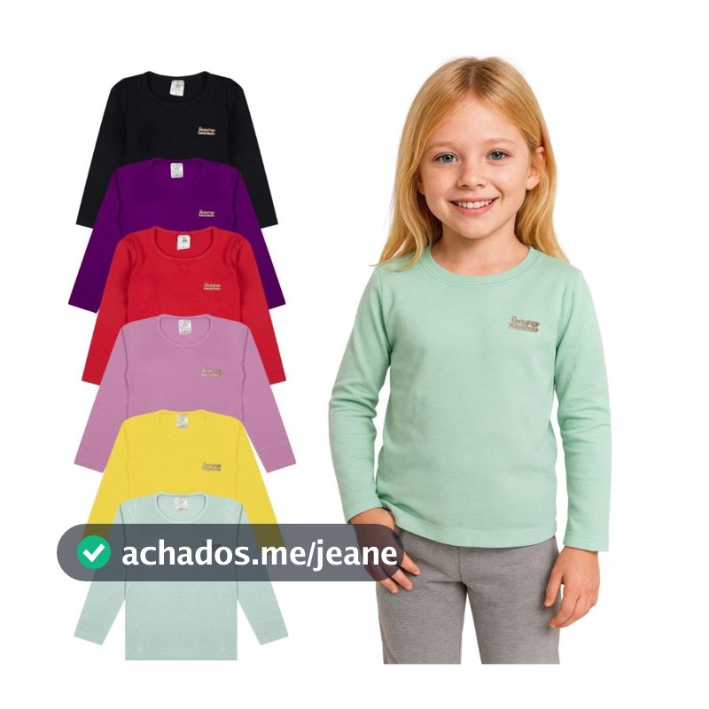 Kit 5 Blusas Manga Longa Infantil Menina Algodão Lisa