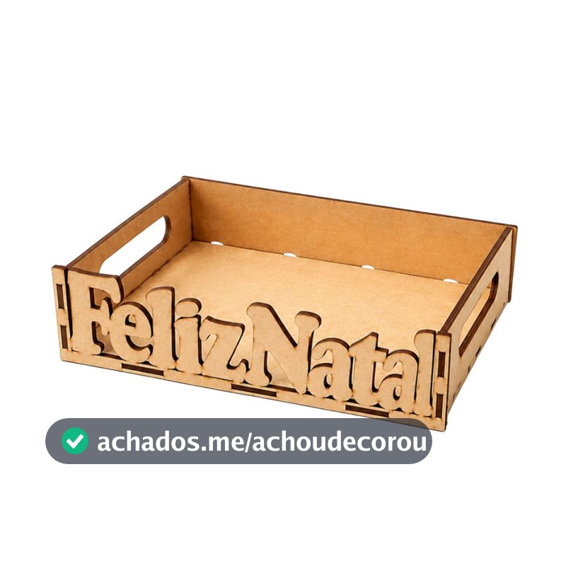 Bandeja MDF Feliz Natal 20x15x5cm Charmosa Artesanal Perfeita Presentes Natalinos