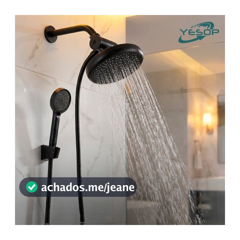 YESOP Kit Chuveiro Ducha Redondo De Parede Alta Pressão De Mão 3 Modos ABS Premium Preto Fosco