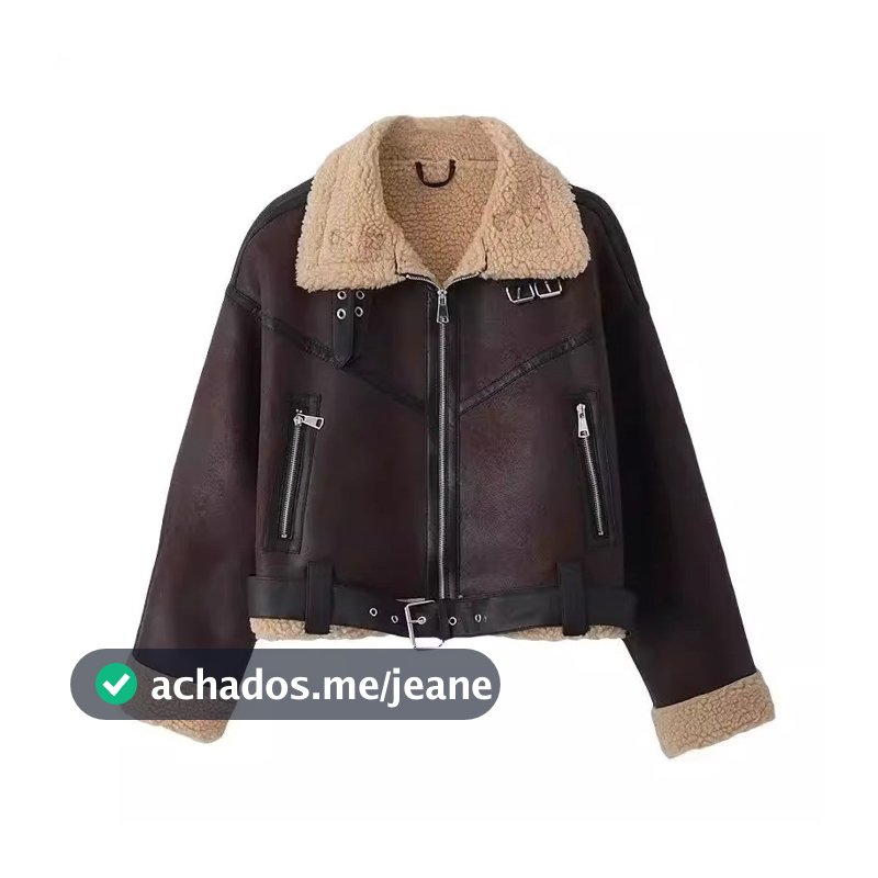 Moda Feminina Vintage Casual Casaco Curto Solto Outono/Inverno Mangas De Lanterna Com Zíper Espessado De Pele Artificial
