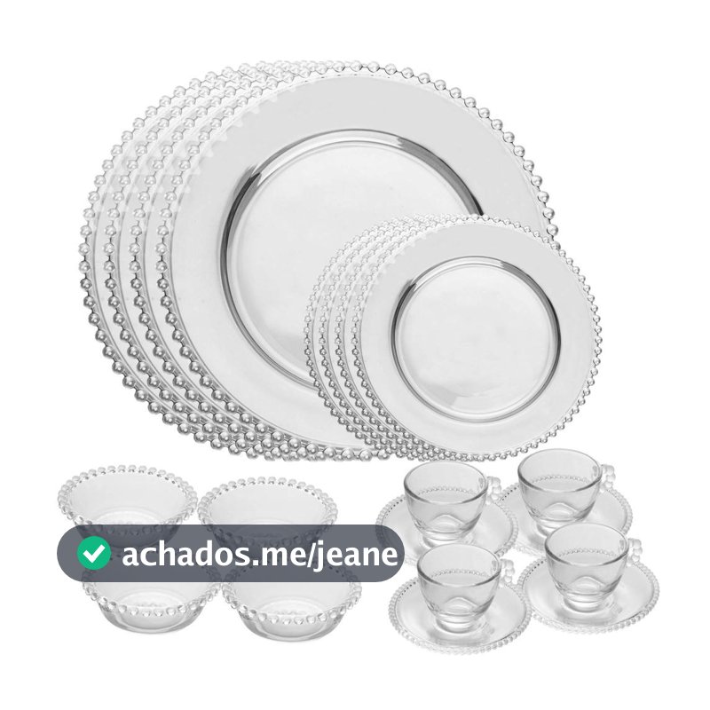 Aparelho de Jantar Wolff Pearl Cristal 20 Peças Jogo de Pratos e Louças 4 Pessoas Mesa Posta Receber Convidados Presente