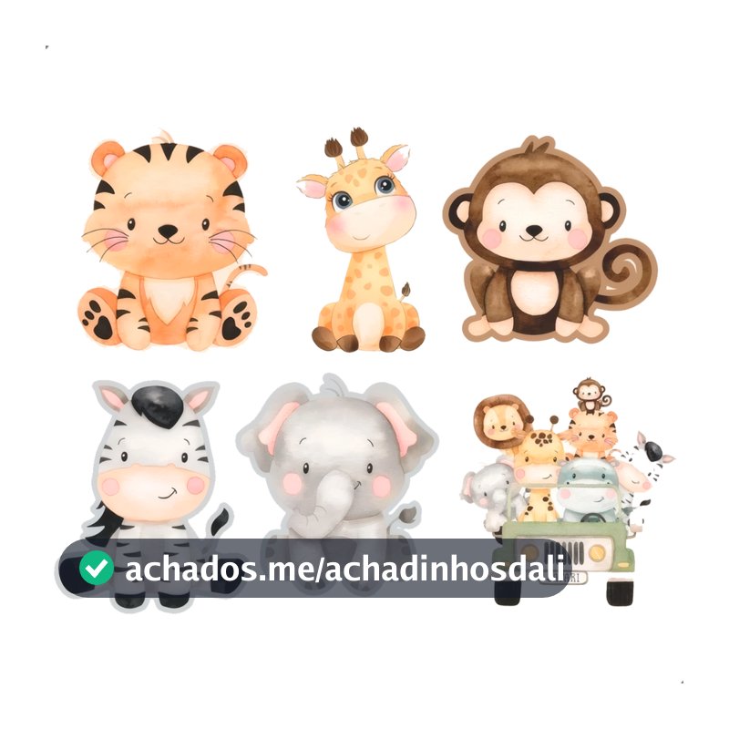 Kit Display Safari Baby MDF 18cm com Suporte Festa Infantil Animais Carrinho Selva Decoração Mesa