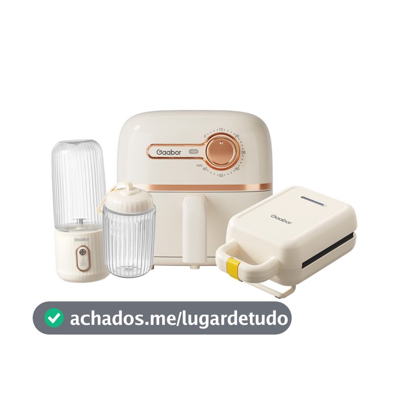 Fritadeira Sem Oleo Portatil Gaabor Kit Cozinha 3 em 1 Air Fryer Sanduicheira Liquidificador para Casa Viagem Presente