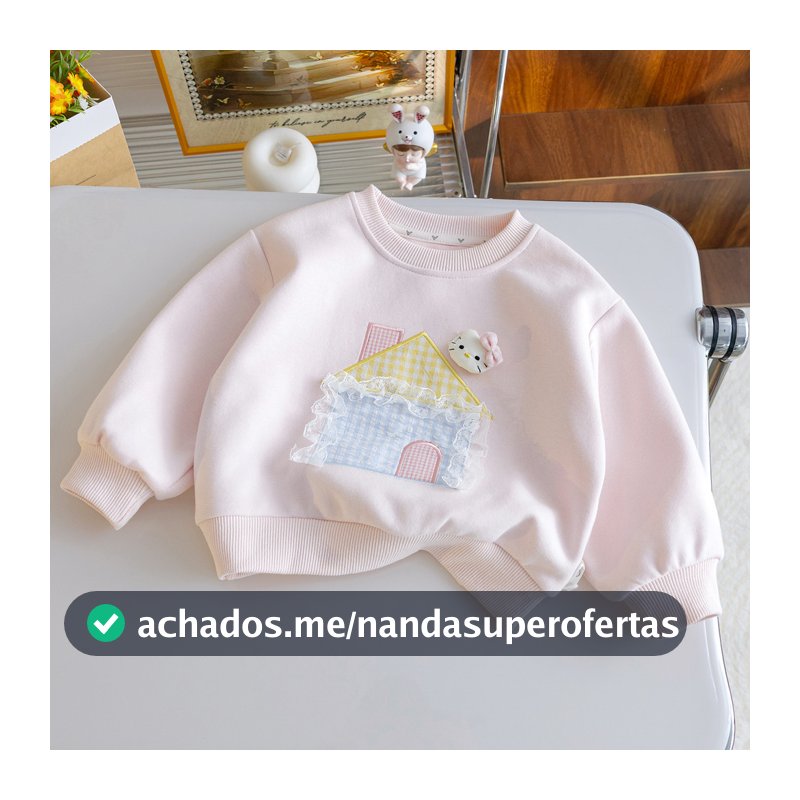 Meninas coreano doce moletom primavera outono novo estilo dos desenhos animados rendas verificado pequena casa tridimens