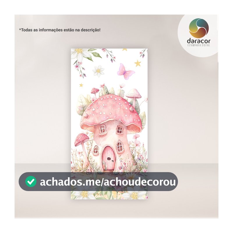 Capa de Painel Vertical Jardim de Cogumelo Retangular c/overloque e Romano c/ elástico FACE ÚNICA